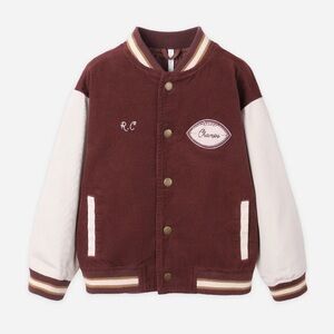 Rylee + Cru Toddler Boys Varsity Football Jacket 12-18 m Burgundy Corduroy NWOT